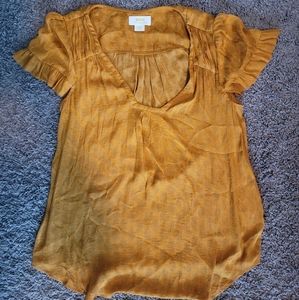 Maeve Anthropologie Mustard short sleeve silk blouse